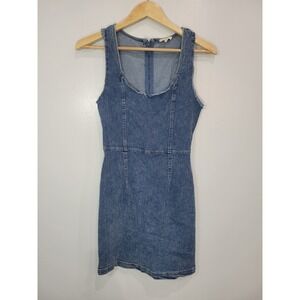 Entro Denim Dress Blue Sleeveless Square Neck Mini Back Zip Size S Layering Jean